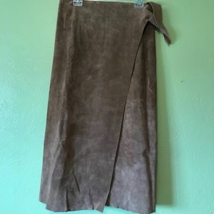 Ralph Lauren Brown Leather Wrap Around Skirt